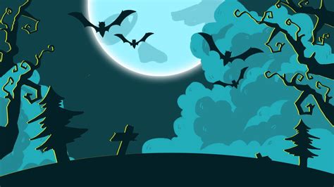 Halloween Cartoon Background Design, Blue, Trees, Illustration Background Background Image And ...