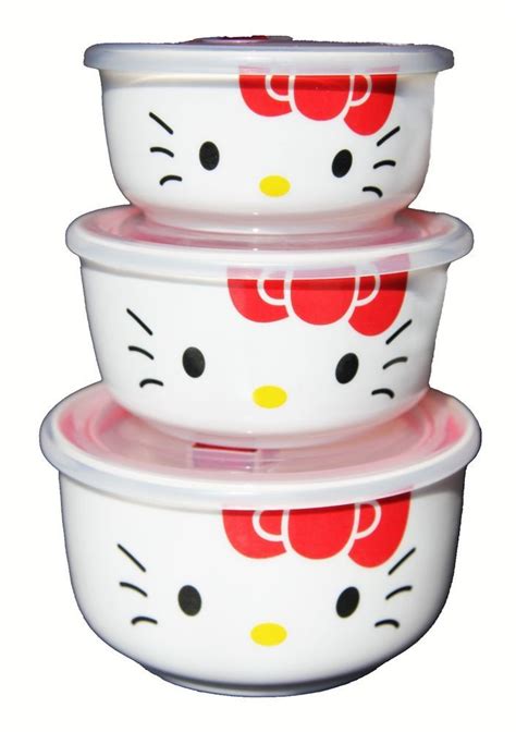 3-piece Hello Kitty Ceramic Clear Bowl Storage Containers Set with sealing lid | Hello kitty ...