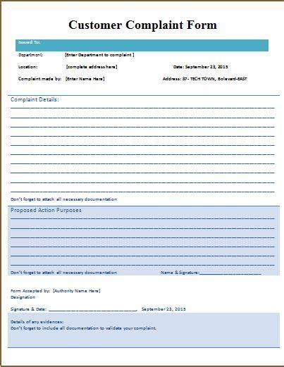 Customer Complaint Form Template