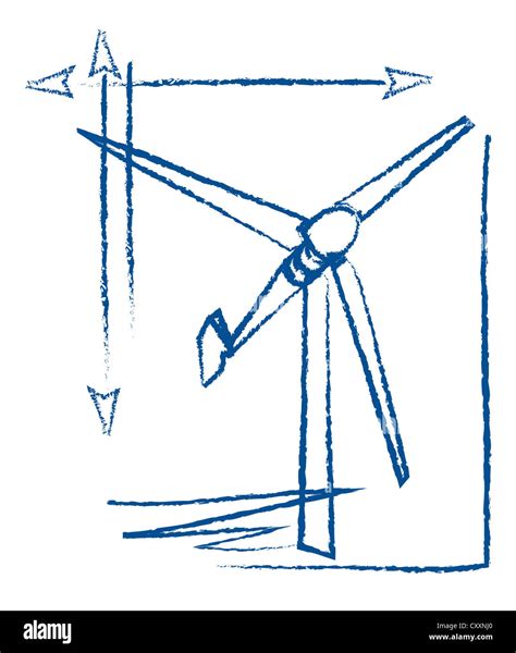 Wind turbine, technical drawing, illustration Stock Photo - Alamy