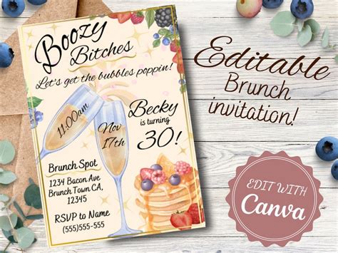 Brunch Invitations, Birthday Brunch Invites, Editable Template ...