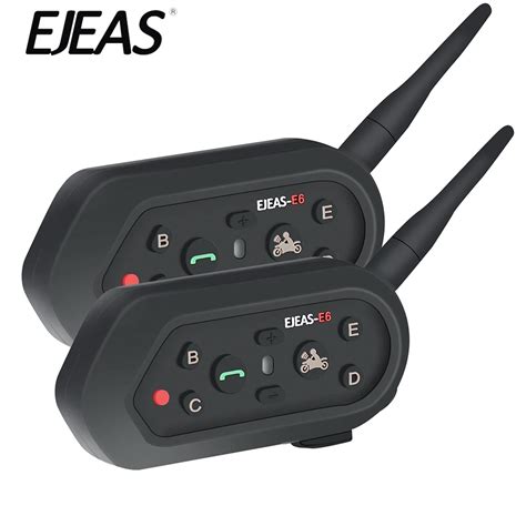 EJEAS E6 2 PCS Intercom Helmet Headset 1200m Motorcycle Bluetooth Intercom Microphone Phone ...