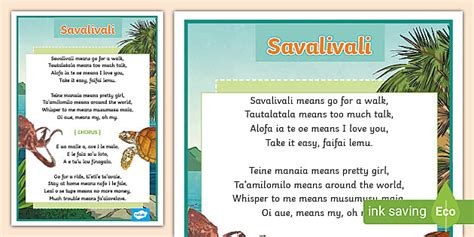 Samoan Language Song Poster - Savalivali (teacher made)