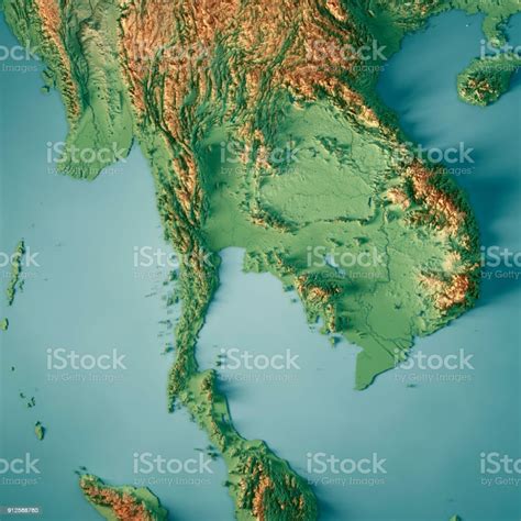 3D Render of a Topographic Map of Thailand, Asia. All source data is ...