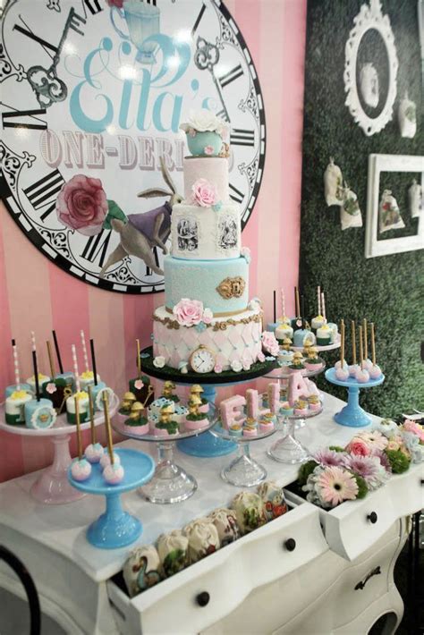 Birthday Decoration : Side-view of a dessert table from an Alice in ...