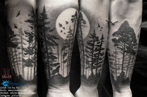 Tree Silhouette Sleeve Tattoo