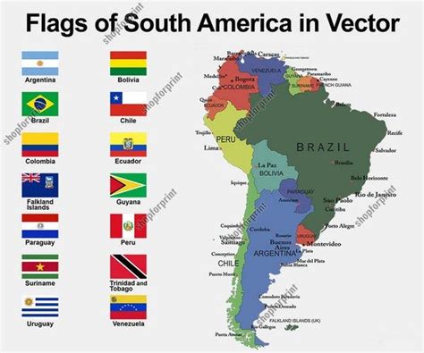 South America Flags with Names in Vector Format | South america flag, South america map, Flags ...