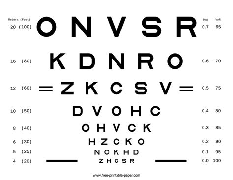 Eyesight Test Chart - Free Printable Worksheet