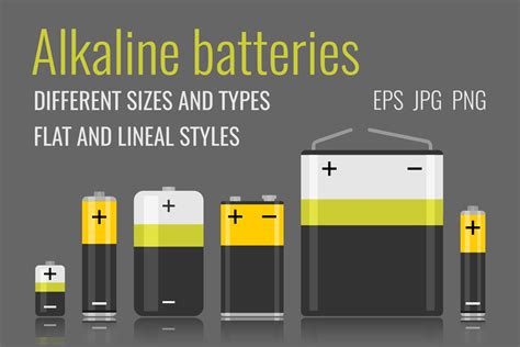 Alkaline batteries in different sizes By Katerina Ivanova | TheHungryJPEG