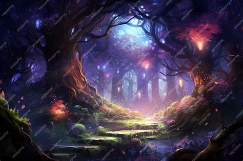 Premium AI Image | An Anime Animals Magical Forest with Mystical Creatures