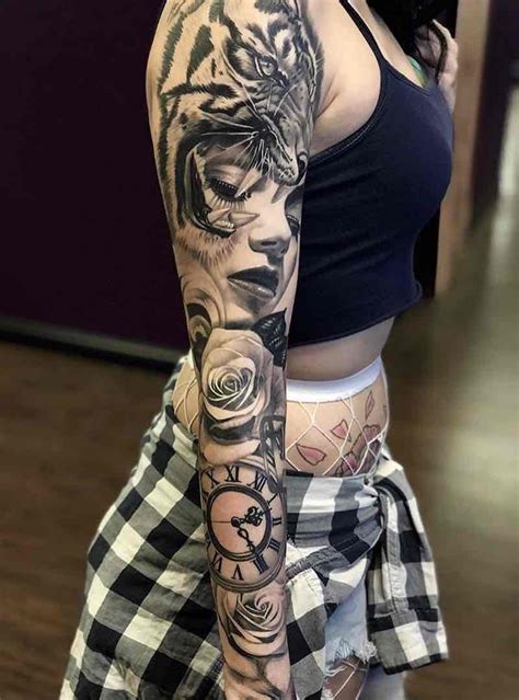 Womens Black and Grey Tattoo Sleeve by Andres Ortega - Tattoo Insider