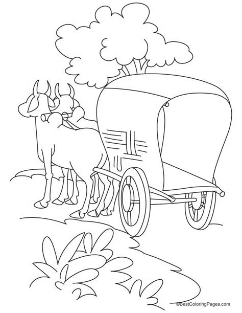 Bullock cart standing on the road coloring pages | Download Free Bullock cart standing on the ...