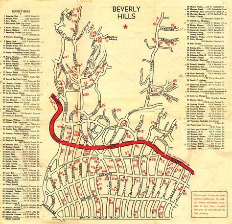 Map of the Star's Homes; not sure of the date | House map, Beverly hills celebrity homes, Map