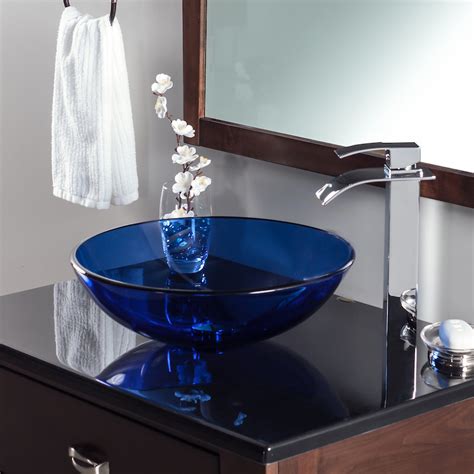 Blue Round Tempered Glass Vessel Bathroom Sink TIG-8025 – Novatto