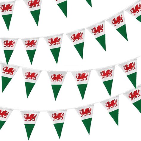 32.8ft Welsh Bunting Banner with 20 Welsh Flags, Welsh Flag Bunting with Y Ddraig Goch Red ...