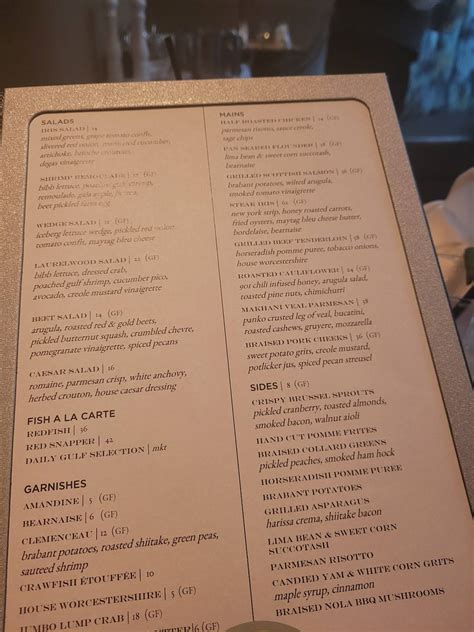 Menu at Iris restaurant, Memphis