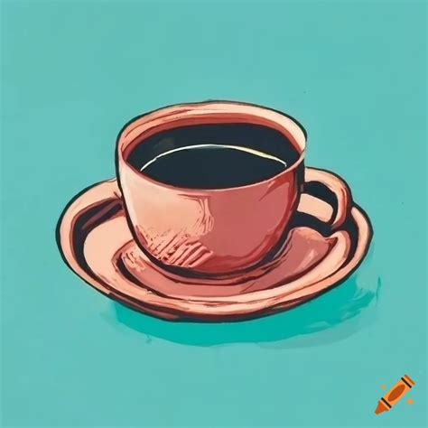 Linocut print of a coffee cup on Craiyon