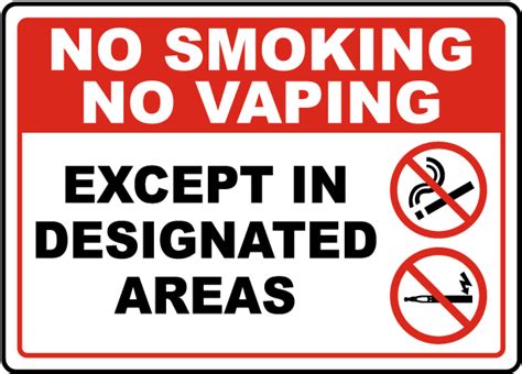 No Smoking No Vaping Except in Designated Areas Sign - Save 10%