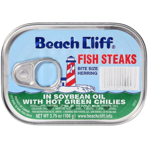 Beach Cliff® Fish Steaks Bite Size Herring In Soybean Oil with Hot Green Chilies 3.75oz Can | La ...