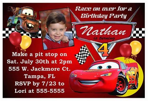 Car themed Birthday Cards Free Printable Birthday Invitations Cars ...