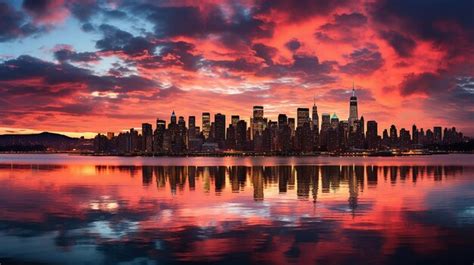 Premium AI Image | Manhattan Skyline at Sunset