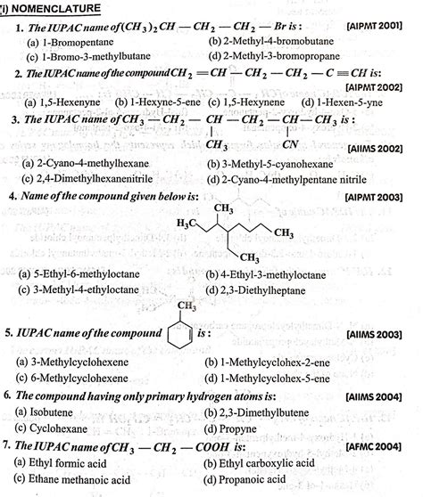 Nomenclature Worksheet Organic Chemistry