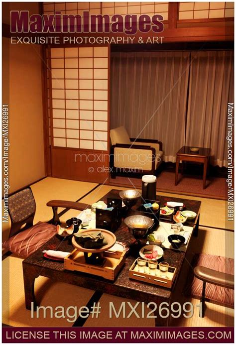 Photo of Dinner served on table at Japanese ryokan hotel room | Stock Image MXI26991