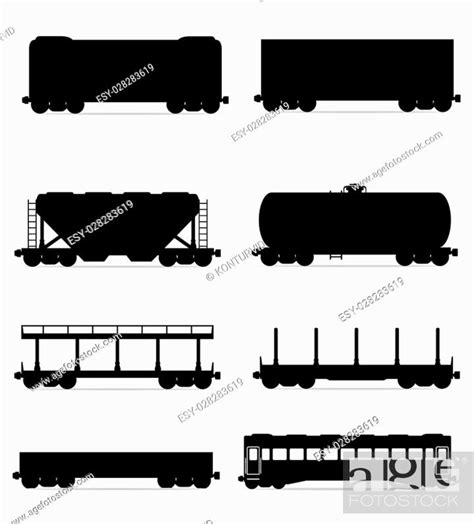 set icons railway carriage train black outline silhouette vector ...