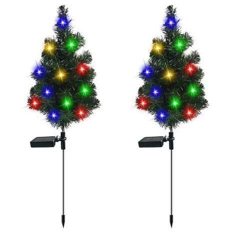 "Set of 2 Solar Powered Christmas Trees with 40 Multicolor LED Lights, 30"", for Outdoor Lawn ...