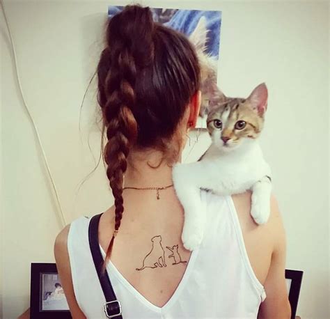 Cat And Dog Outline Tattoo