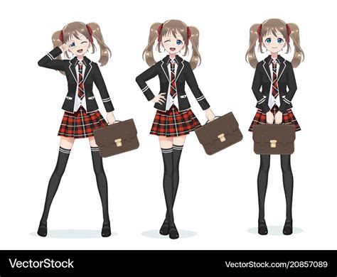 Beautiful anime manga schoolgirl in skirt Vector Image