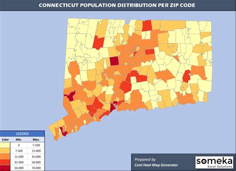 Connecticut Zip Code Map and Population List in Excel