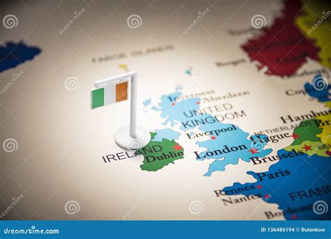 Ireland Marked with a Flag on the Map Stock Photo - Image of card, country: 136486194