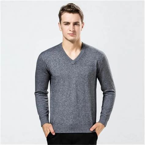 Autumn Winter Real 100% Mink cashmere sweater men pure cashmere pullovers V neck men warm ...