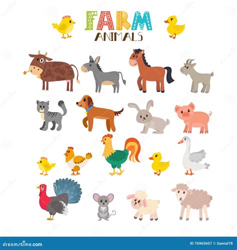 Farm Animals Vector Set. Cute Cartoon Animals Stock Vector ...