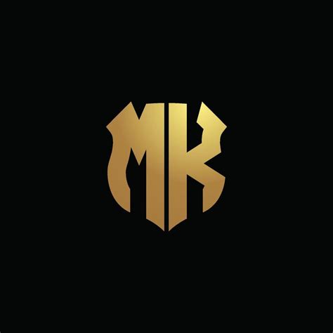 MK logo monogram with gold colors and shield shape design template ...