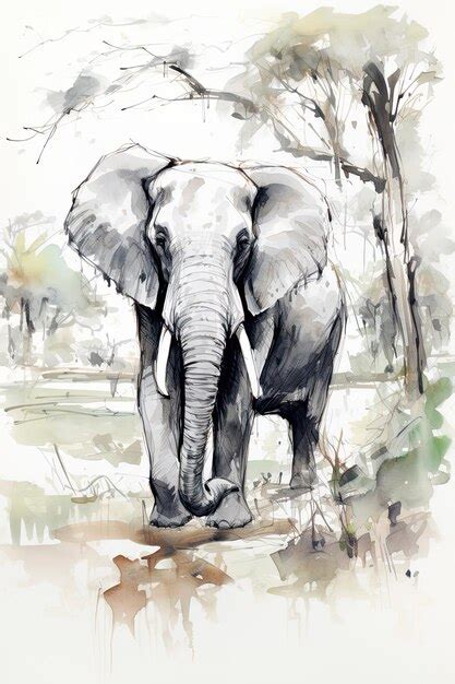 Premium AI Image | Elephant watercolor sketch hand drawn style on white ...