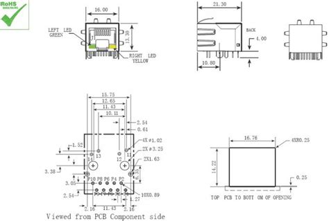 Tab Down Female RJ45 Ethernet Jack / RJ45 network port Single 21.3mm ...