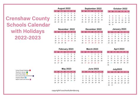 Crenshaw County Schools Calendar with Holidays 2023