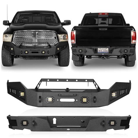 Buy Hooke RoadRam 1500 Front and Rear Bumpers Set, Offroad Bumpers w/Winch Plate & LED Lights ...