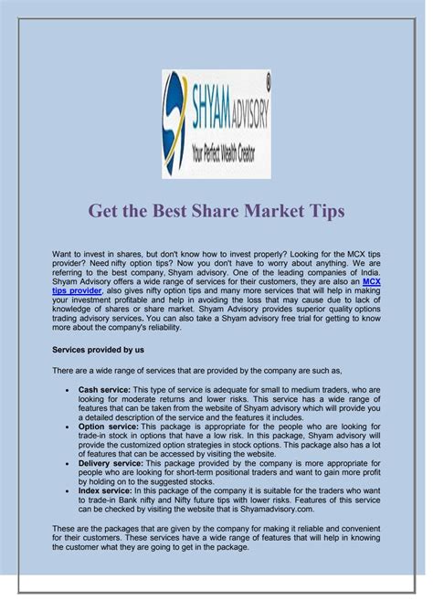 Get the Best Share Market Tips by robertjackson4416 - Issuu