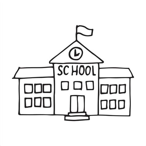 vector drawing in doodle style. school building. simple line drawing ...