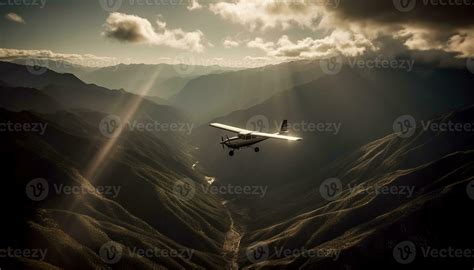 Flying high up in the sky, an airplane soars over mountains generated by AI 25123341 Stock Photo ...