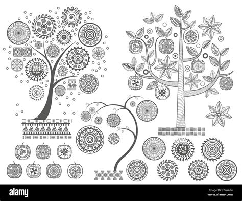 Árboles ornamentadosLas hojas y círculos ornamentales en la ilustración del vector del árbol ...