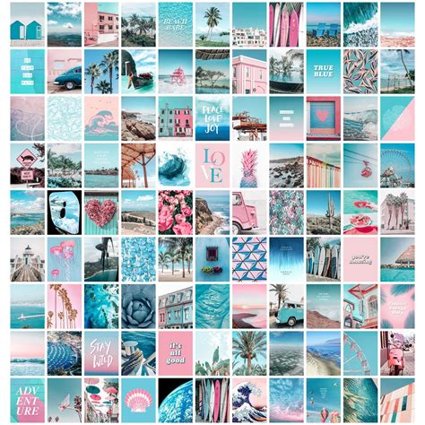 100 PRINTED 4x6 Summer Blue Pink Aesthetic Wall Collage Kit | Etsy Aesthetic Collage, Blue ...