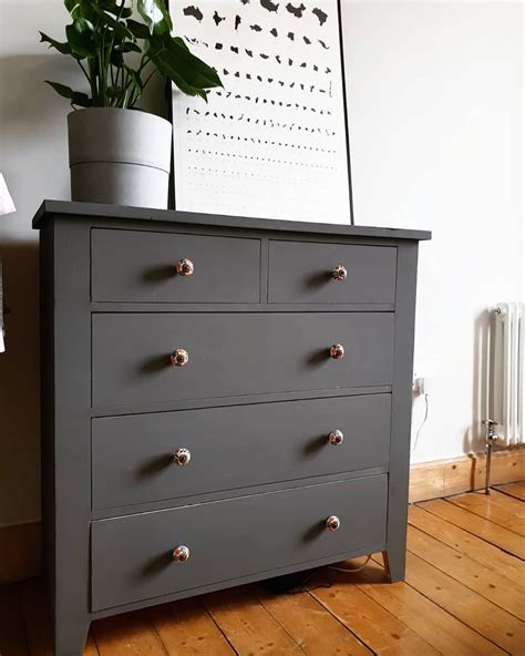 Pine chest of drawers upcycled in dark grey chalk paint with hand painted ceramic handles ...