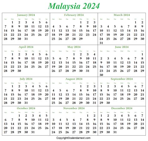 December Calendar 2024 Malaysia - Janean Cathrin