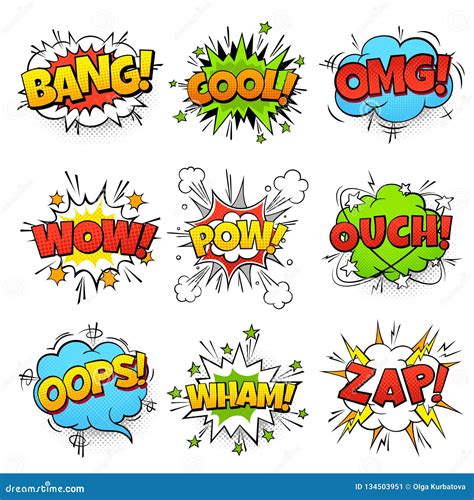 Comic Words. Cartoon Speech Bubble with Zap Pow Wtf Boom Text. Comics Pop Art Balloons Vector ...