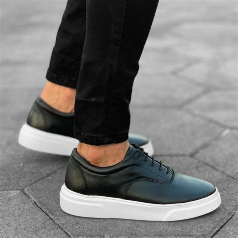 Men’s Leather Sneakers Shoes Black-White