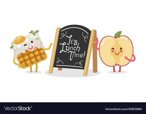 Lunch time lettering with cartoon food characters Vector Image